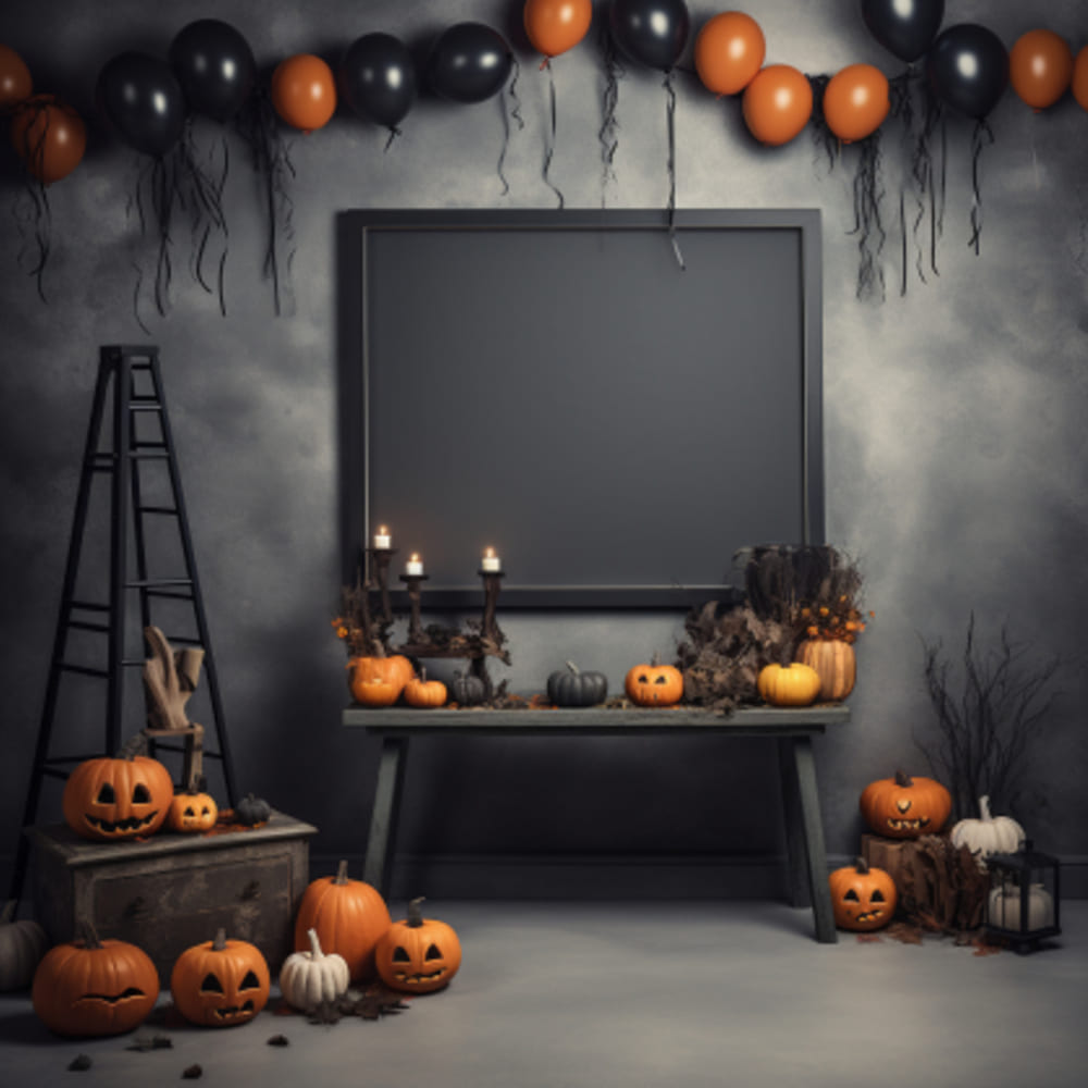 Halloween Decorated Room Pumpkins Backdrop RR7-103