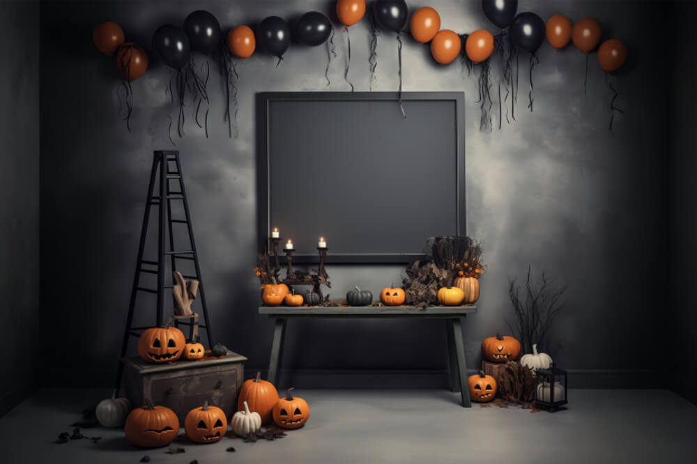 Halloween Decorated Room Pumpkins Backdrop RR7-103