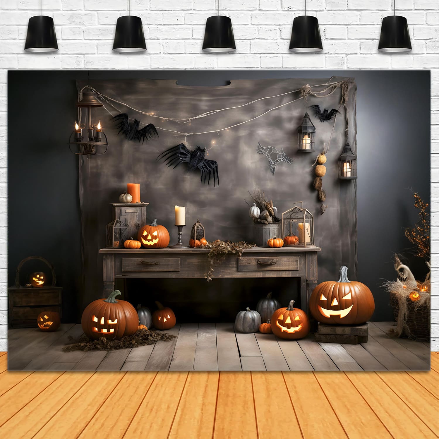 Halloween Pumpkin Lanterns Photography Backdrop RR7-104