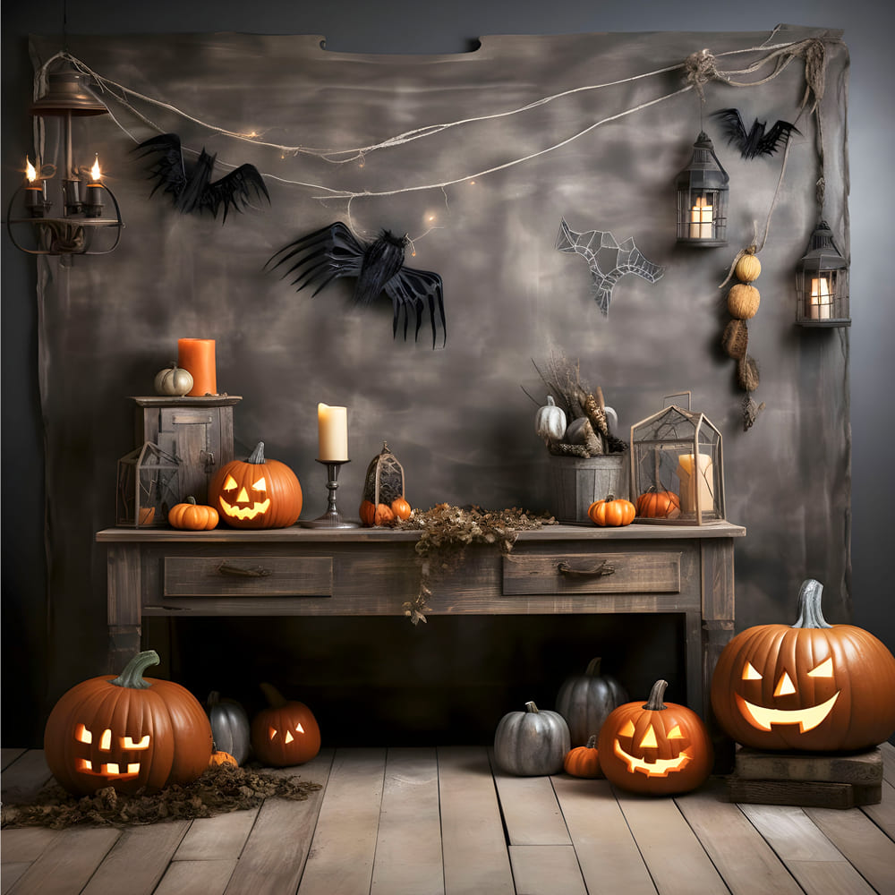 Halloween Pumpkin Lanterns Photography Backdrop RR7-104