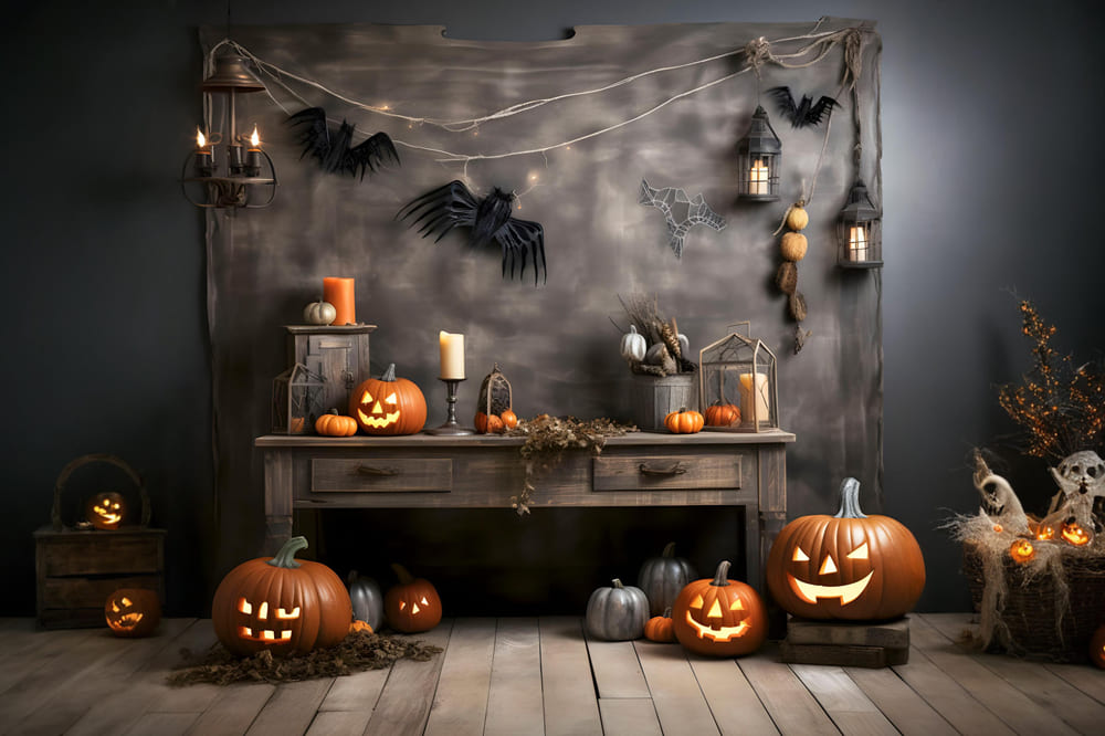 Halloween Pumpkin Lanterns Photography Backdrop RR7-104