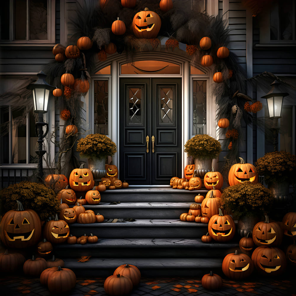 Front Door Pumpkins Halloween Backdrop RR7-105