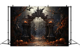 Halloween Cemetery Gate Pumpkins Backdrop RR7-107