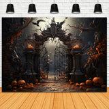 Halloween Cemetery Gate Pumpkins Backdrop RR7-107