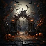 Halloween Cemetery Gate Pumpkins Backdrop RR7-107