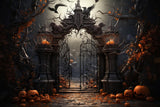 Halloween Cemetery Gate Pumpkins Backdrop RR7-107