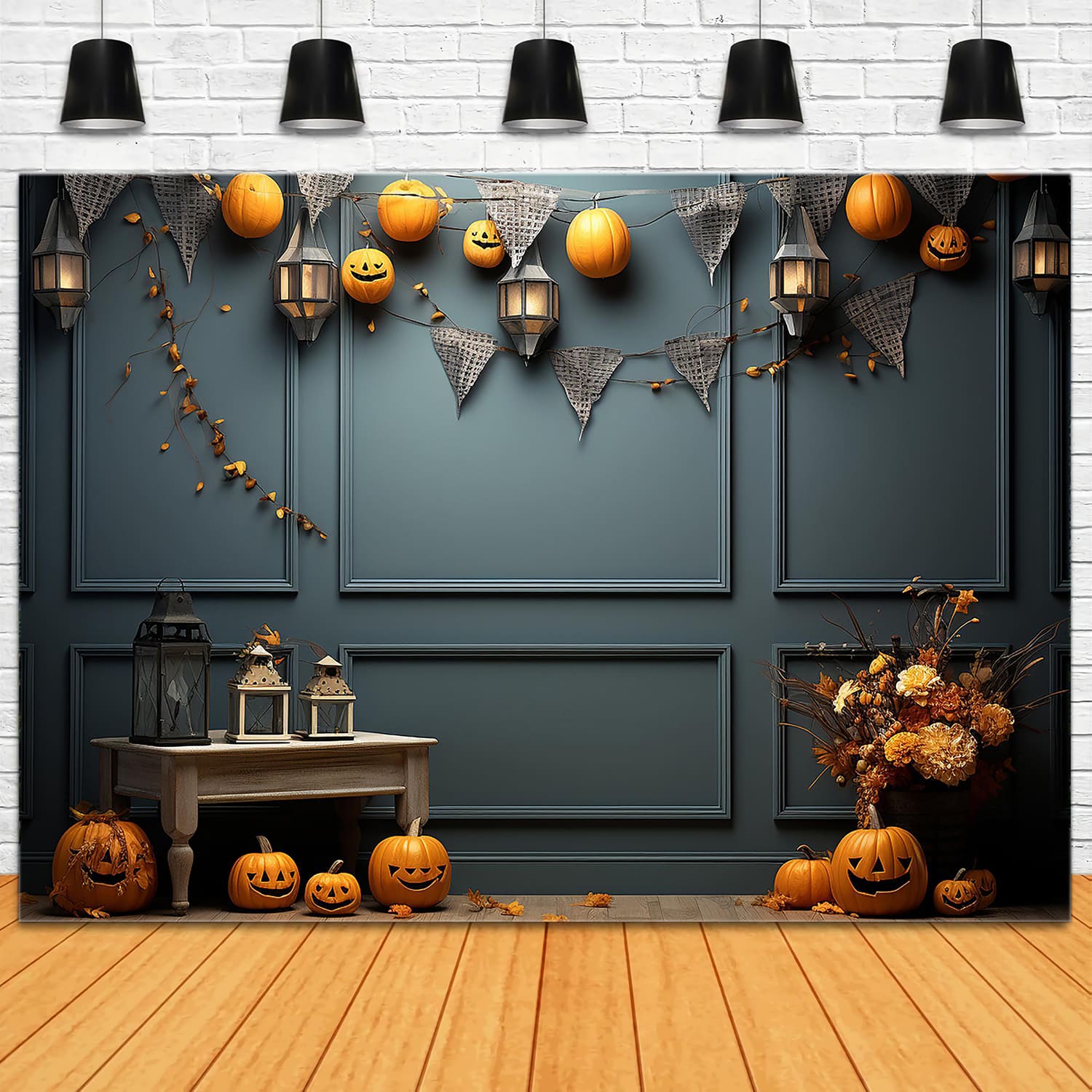 Pumpkins Decorated Wall Halloween Backdrop RR7-108