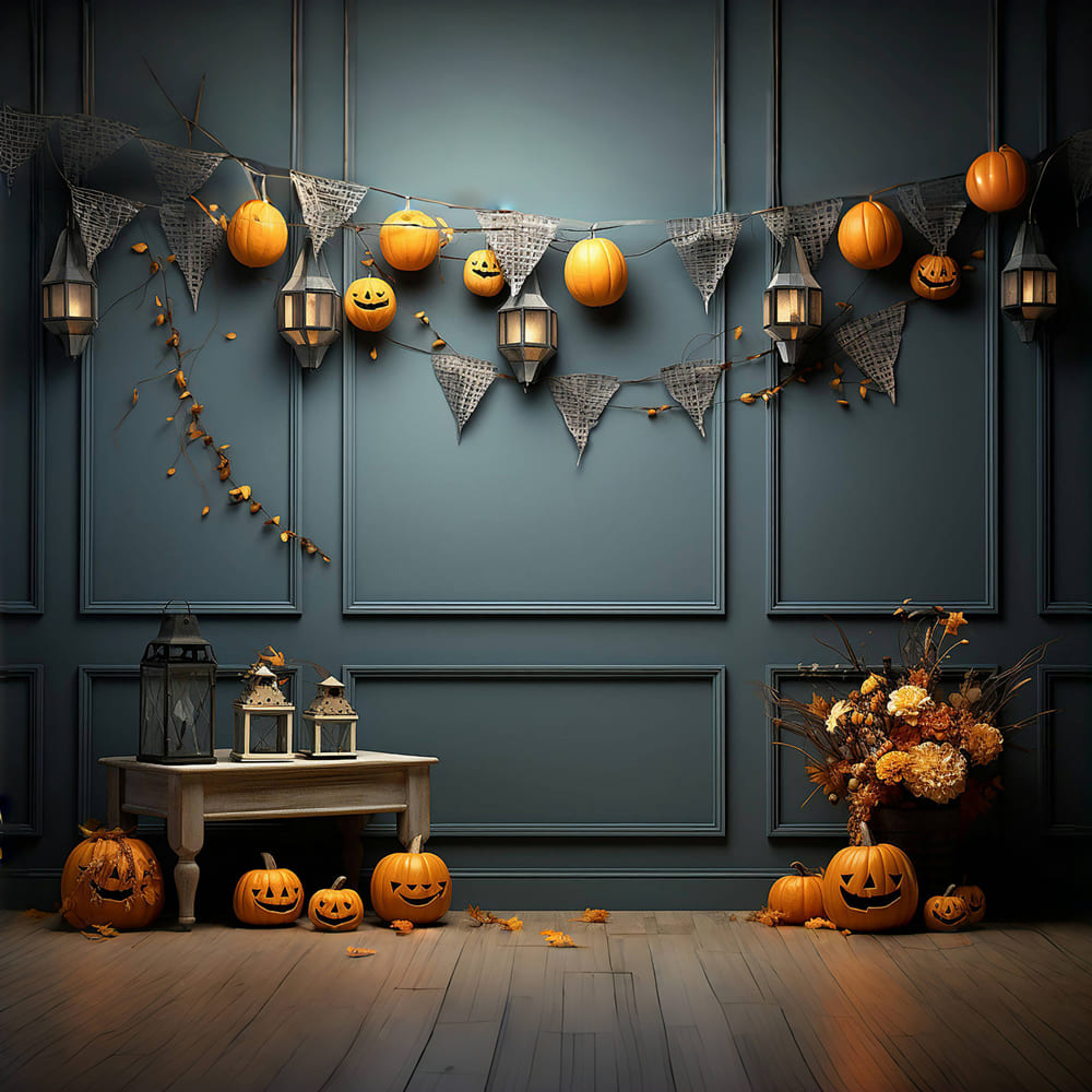 Pumpkins Decorated Wall Halloween Backdrop RR7-108