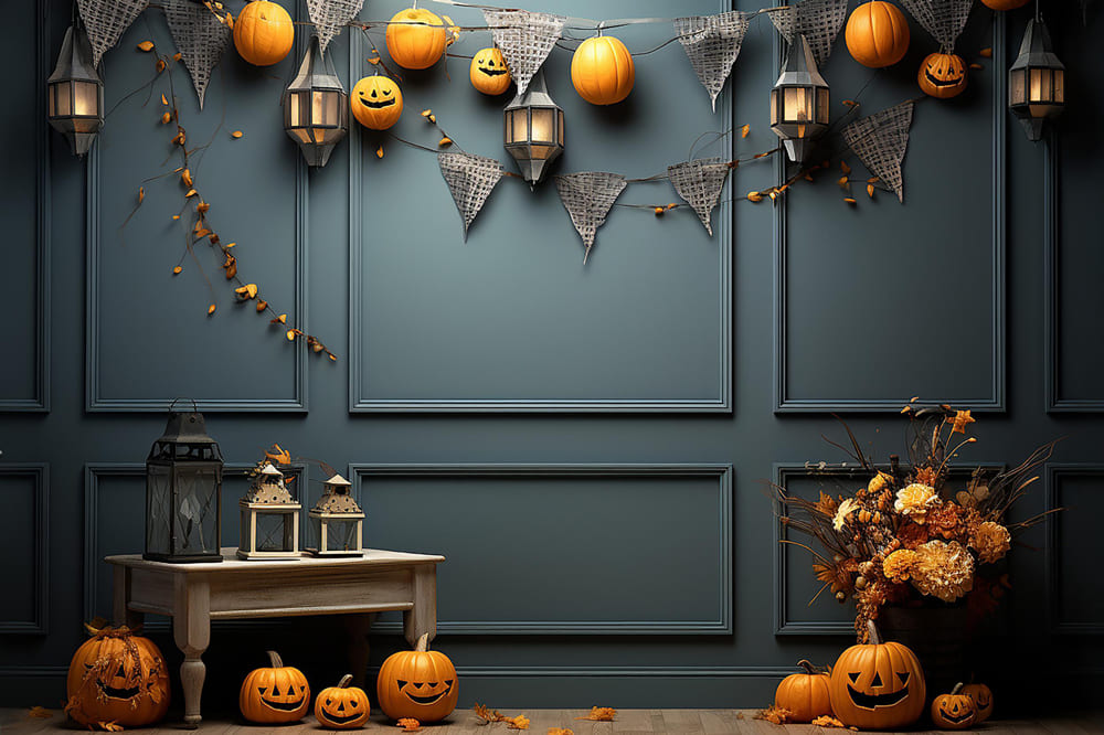 Pumpkins Decorated Wall Halloween Backdrop RR7-108