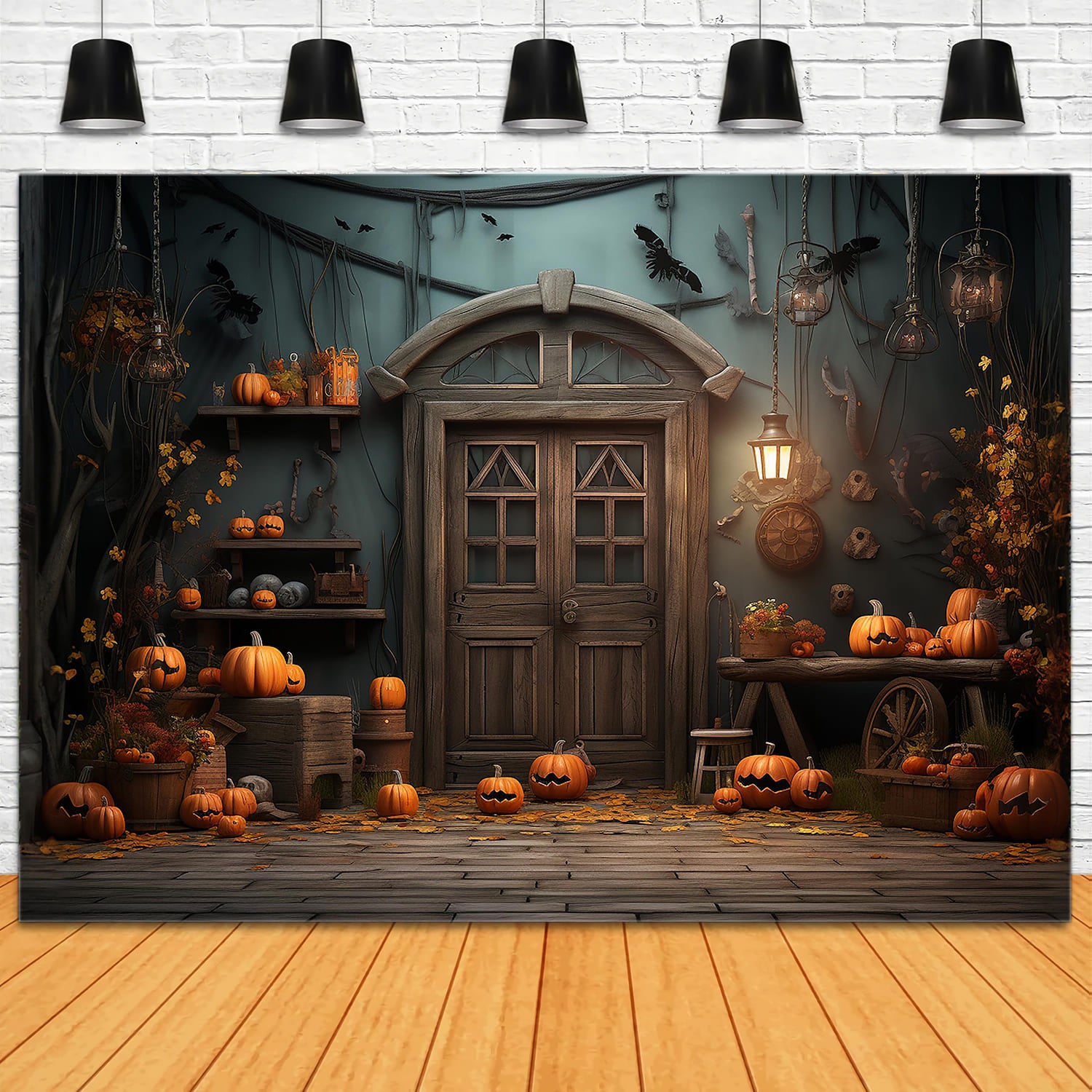 Halloween Pumpkins Barn Door Photography Backdrop RR7-109