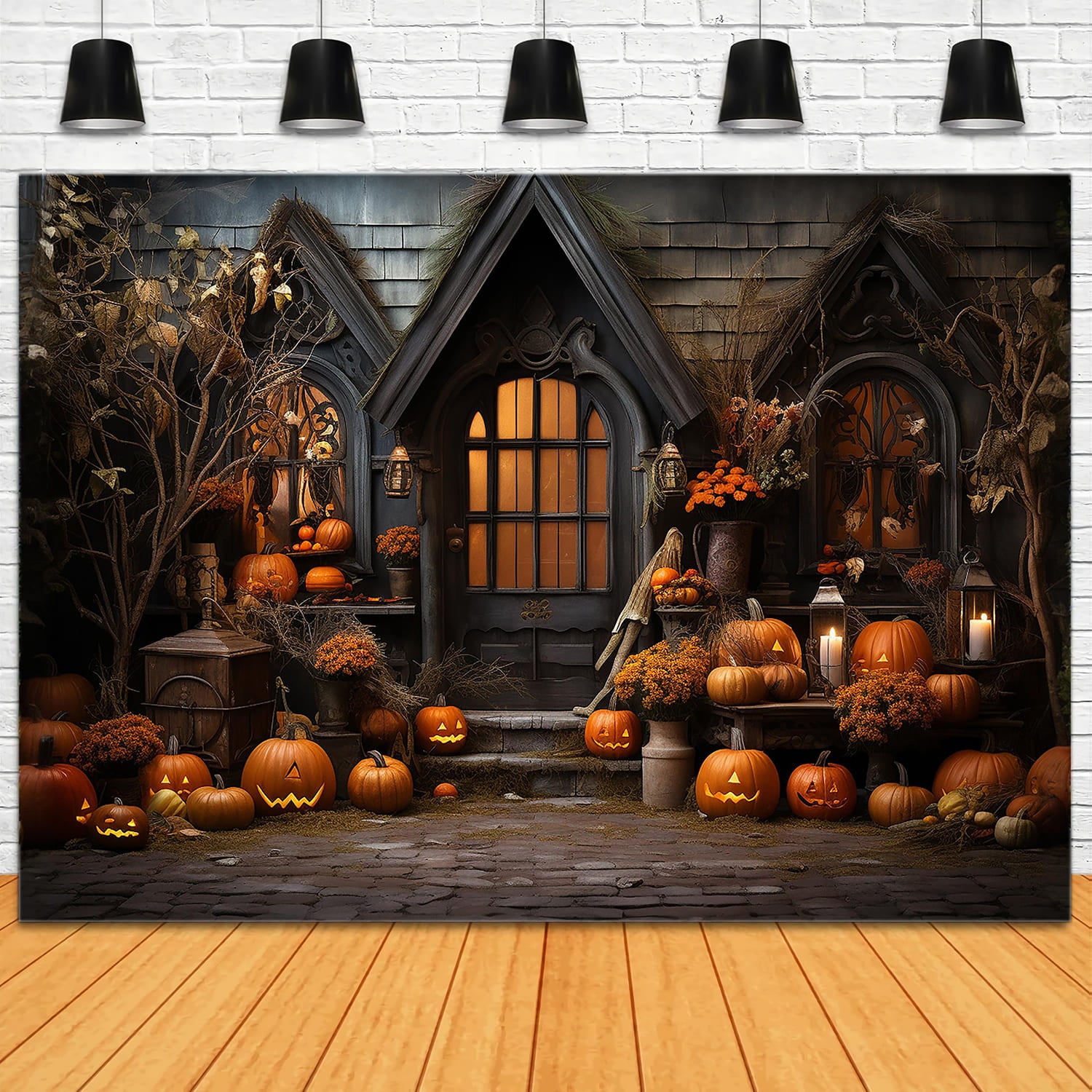 Halloween Pumpkin Candles Photography Backdrop RR7-110