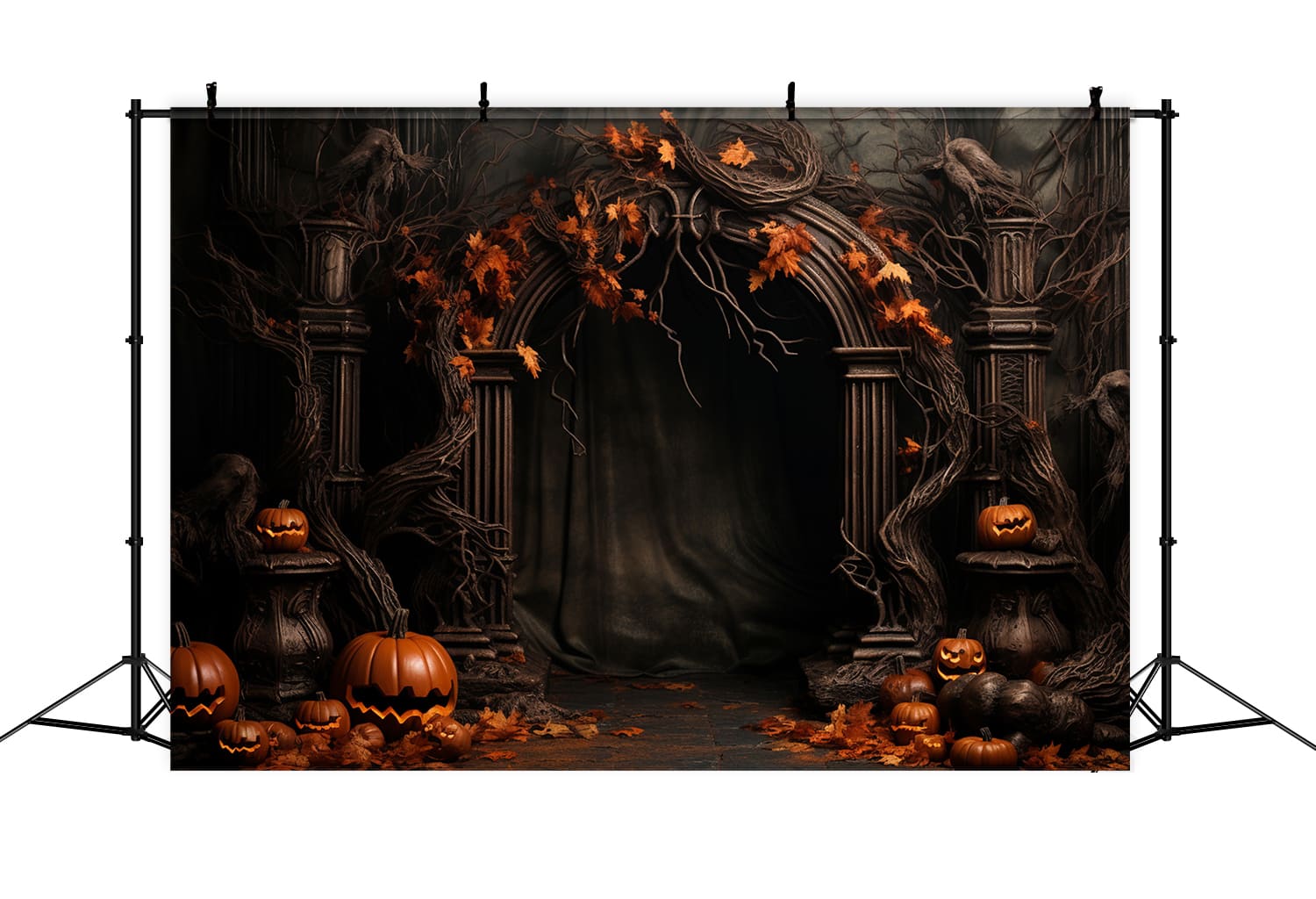 Maple Leaves Pumpkins Arch Door Halloween Backdrop RR7-111