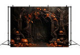 Maple Leaves Pumpkins Arch Door Halloween Backdrop RR7-111