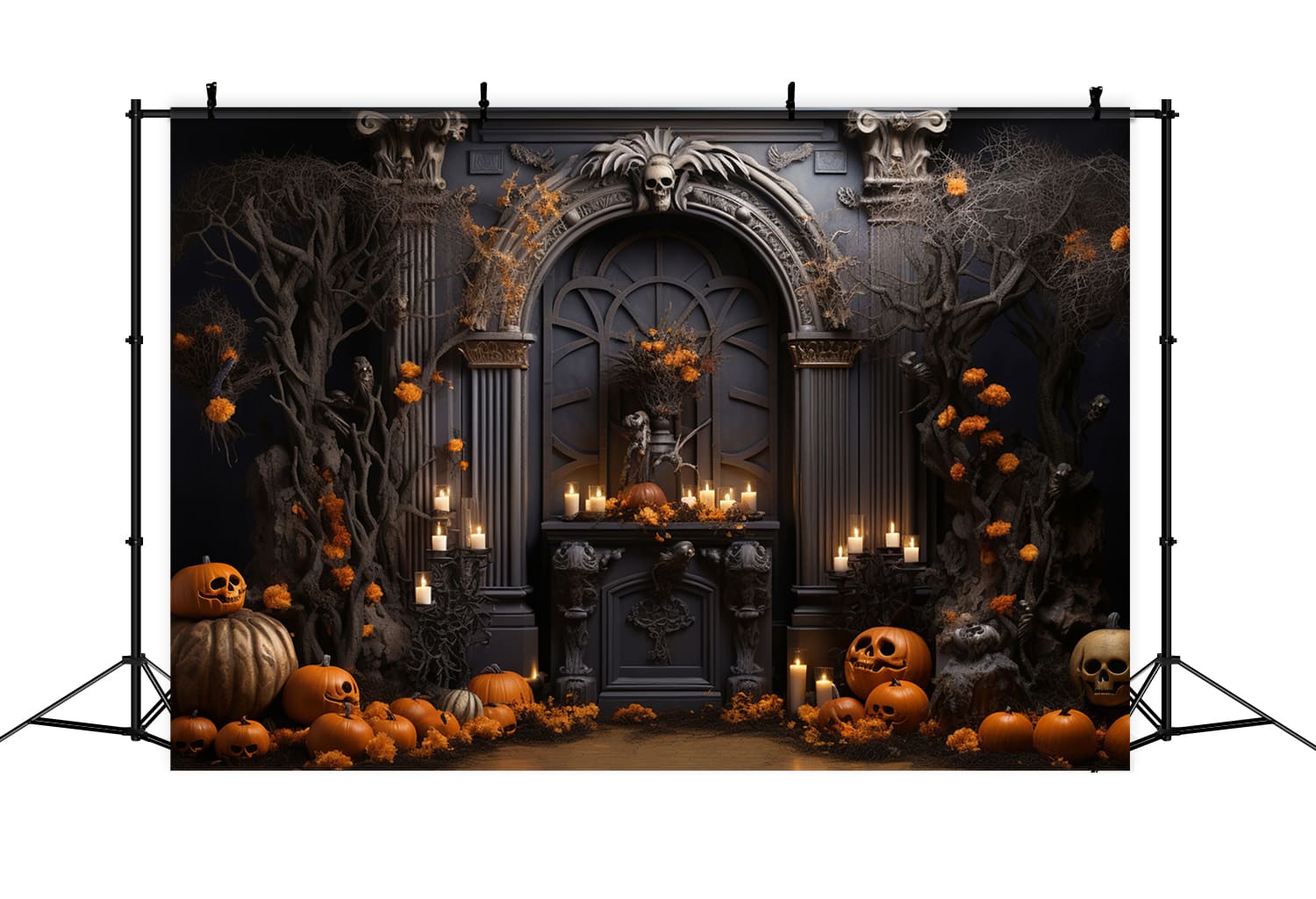 Pumpkins Candles Halloween Wall Backdrop RR7-112