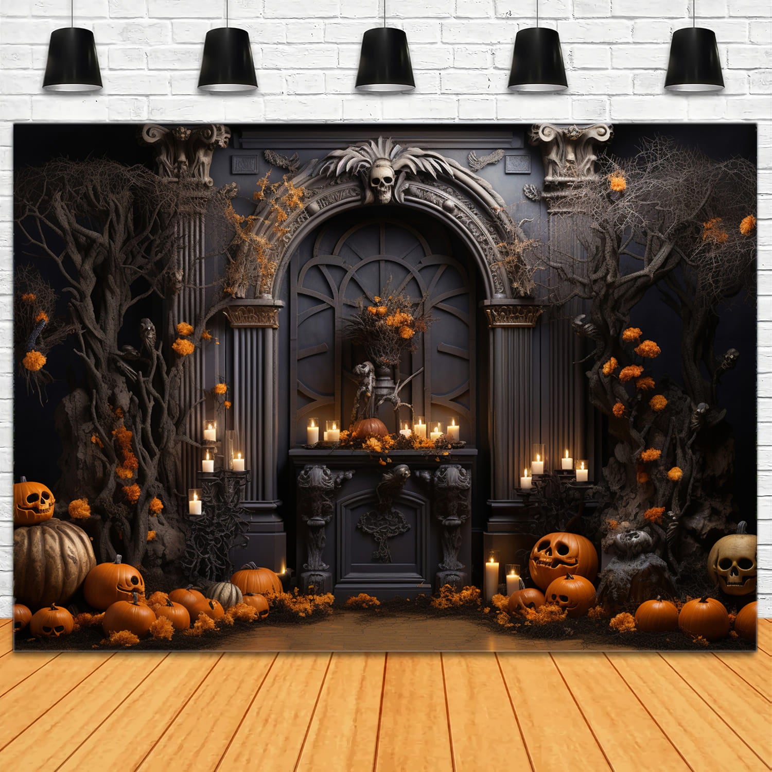 Pumpkins Candles Halloween Wall Backdrop RR7-112