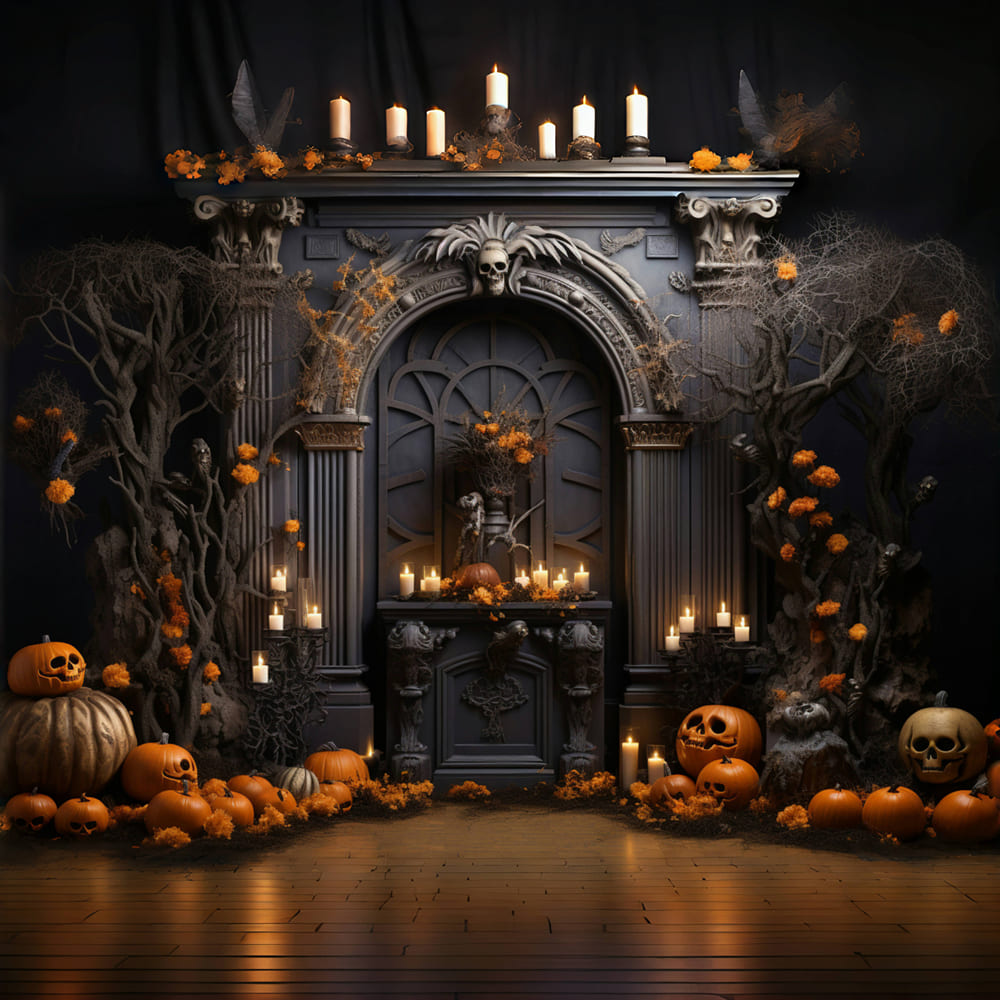 Pumpkins Candles Halloween Wall Backdrop RR7-112