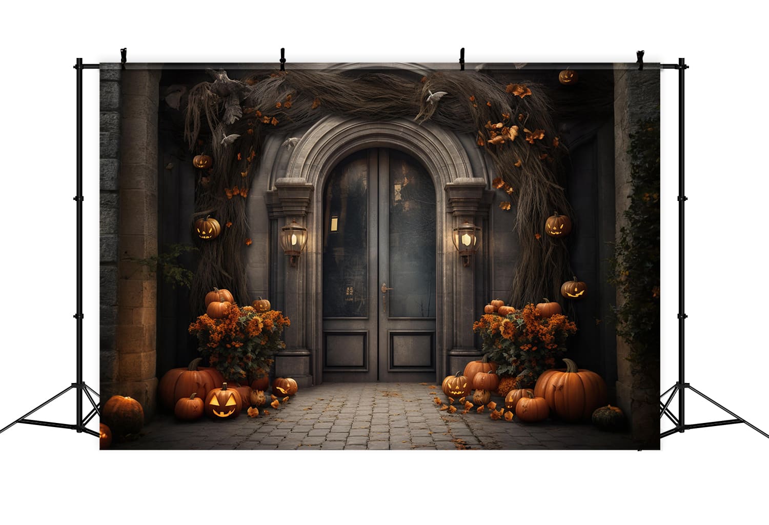 Mansion Front Door Pumpkins Halloween Backdrop RR7-113