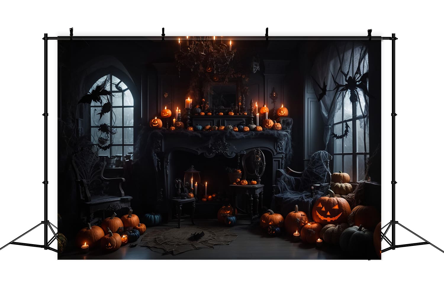 Halloween Dark Room Pumpkin Candles Backdrop RR7-114