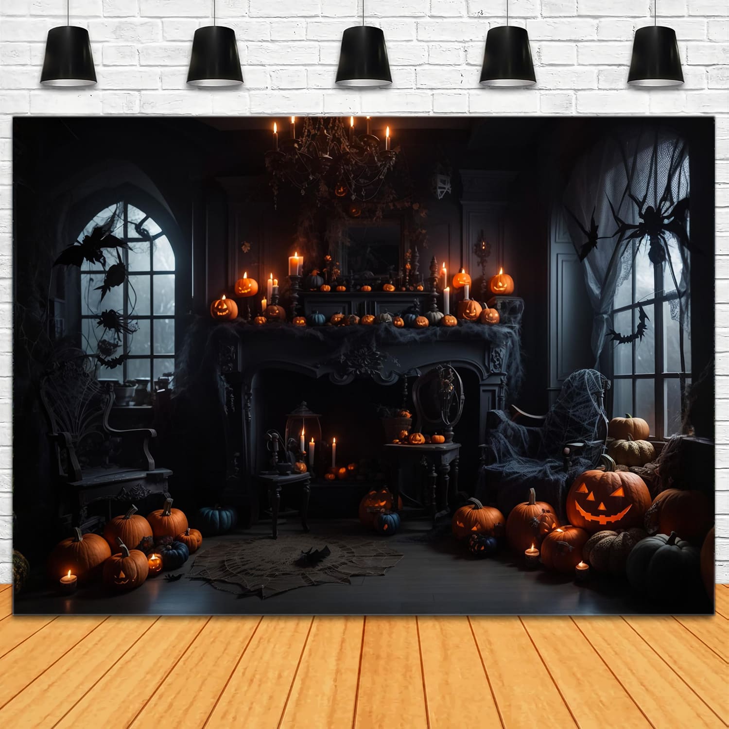 Halloween Dark Room Pumpkin Candles Backdrop RR7-114