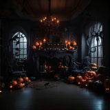 Halloween Dark Room Pumpkin Candles Backdrop RR7-114