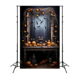 Halloween Evil Pumpkin Candles Bats Backdrop RR7-115