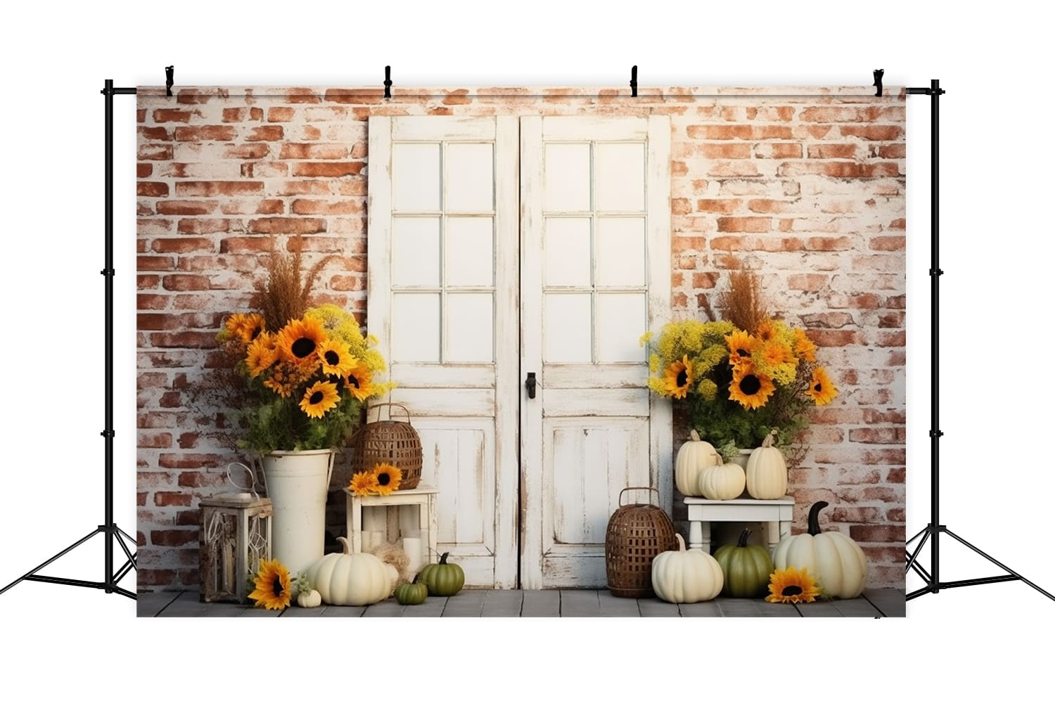 Autumn Sunflower Pumpkin Brick Wall Backdrop RR7-116