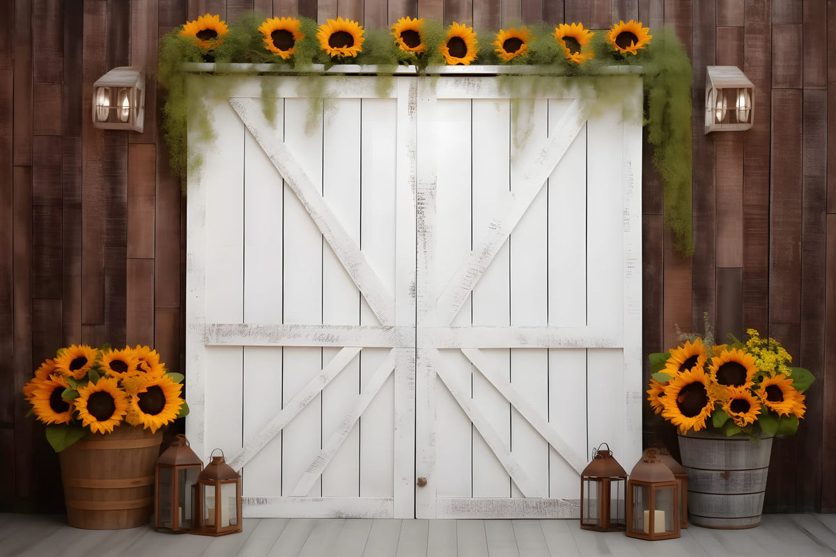 Sunflower Barn Door Fall Photography Backdrop RR7-118