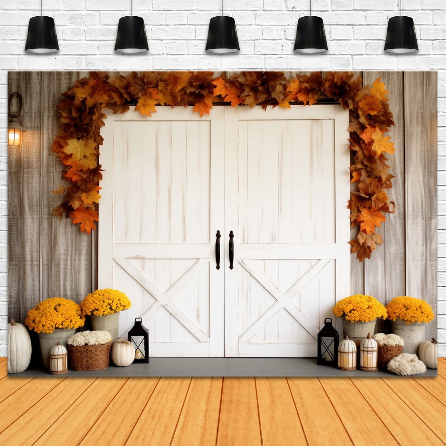 Autumn Maple Leaves White Door Backdrop RR7-119