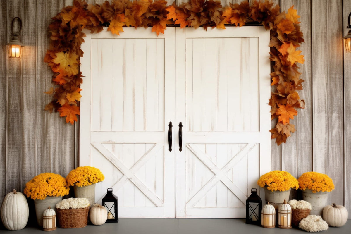 Autumn Maple Leaves White Door Backdrop RR7-119