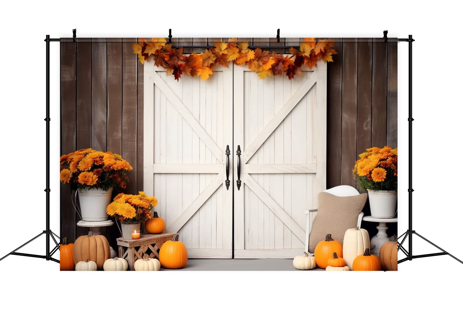 Fall Pumpkins Maple Leaves Door Backdrop RR7-120