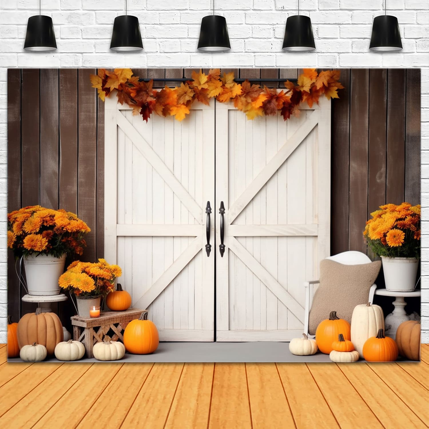 Fall Pumpkins Maple Leaves Door Backdrop RR7-120