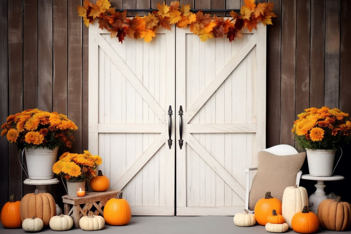 Fall Pumpkins Maple Leaves Door Backdrop RR7-120