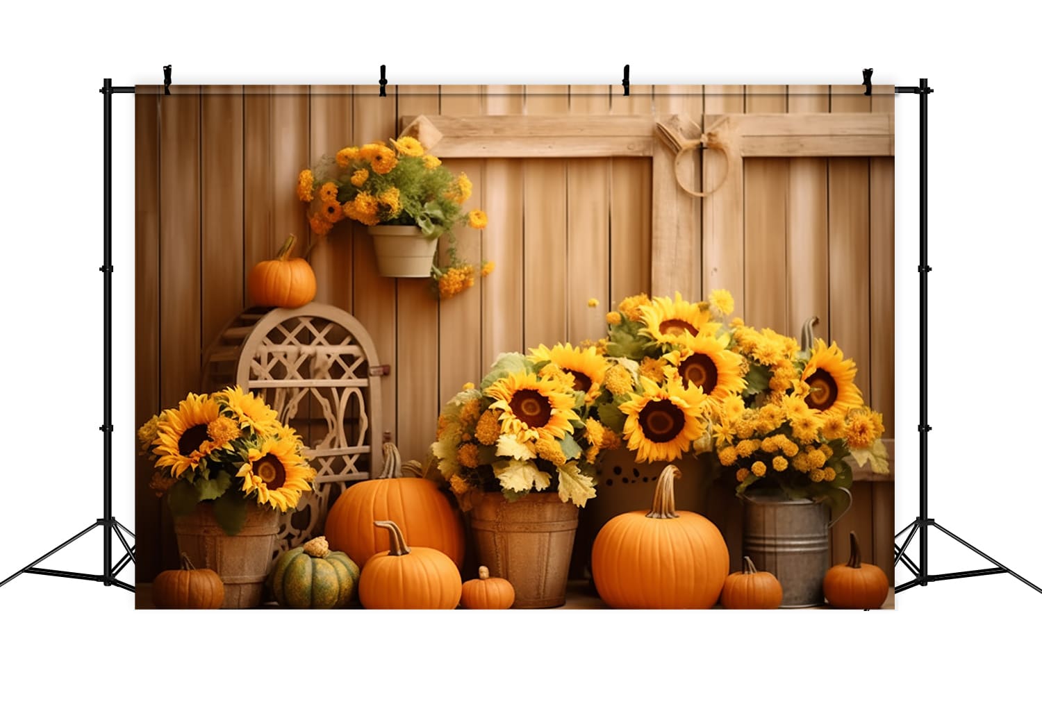 Fall Barn Sunflower Bouquet Pumpkin Backdrop RR7-122