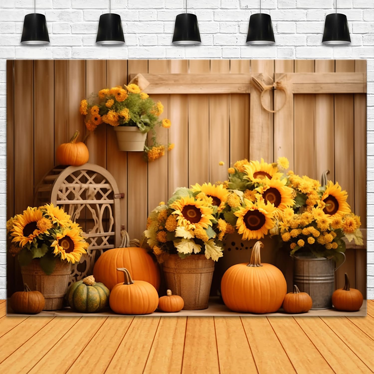 Fall Barn Sunflower Bouquet Pumpkin Backdrop RR7-122