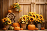 Fall Barn Sunflower Bouquet Pumpkin Backdrop RR7-122