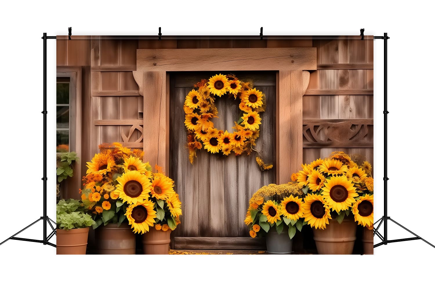 Fall Harvest Barn Sunflower Photography Backdrop RR7-123