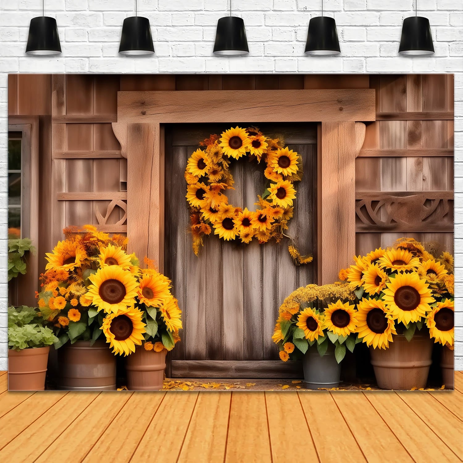 Fall Harvest Barn Sunflower Photography Backdrop RR7-123