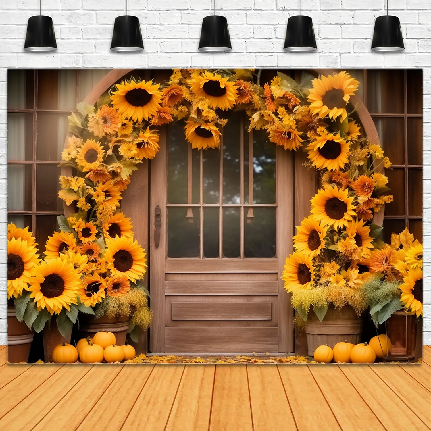 Autumn Sunflower Wreath Barn Door Backdrop RR7-125