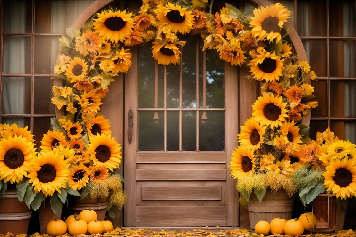 Autumn Sunflower Wreath Barn Door Backdrop RR7-125