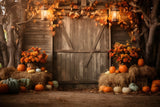 Fall Harvest Barn Pumpkins Leaves Backdrop RR7-126