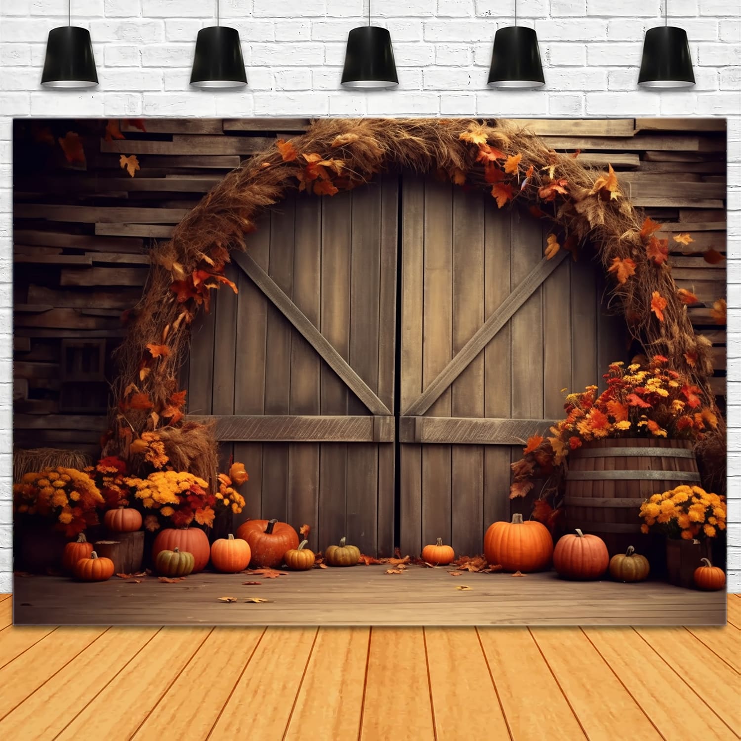 Maple Leaves Arch Pumpkins Autumn Backdrop RR7-127