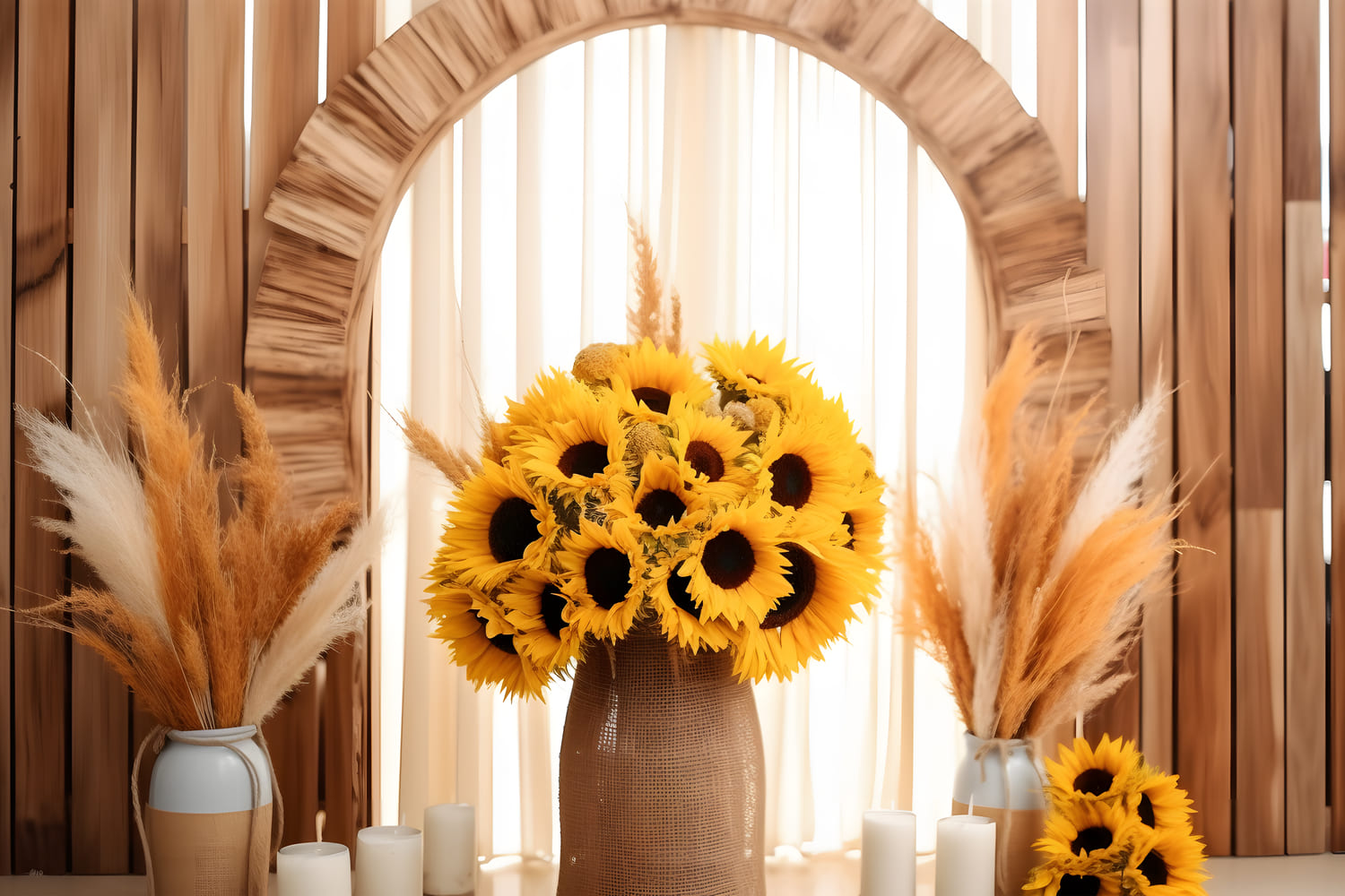 Dried Reed Sunflower Bouquet Fall Backdrop RR7-128