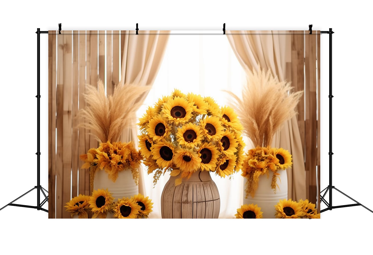 Sunflowers Dried Reed Decor Fall Backdrop RR7-129