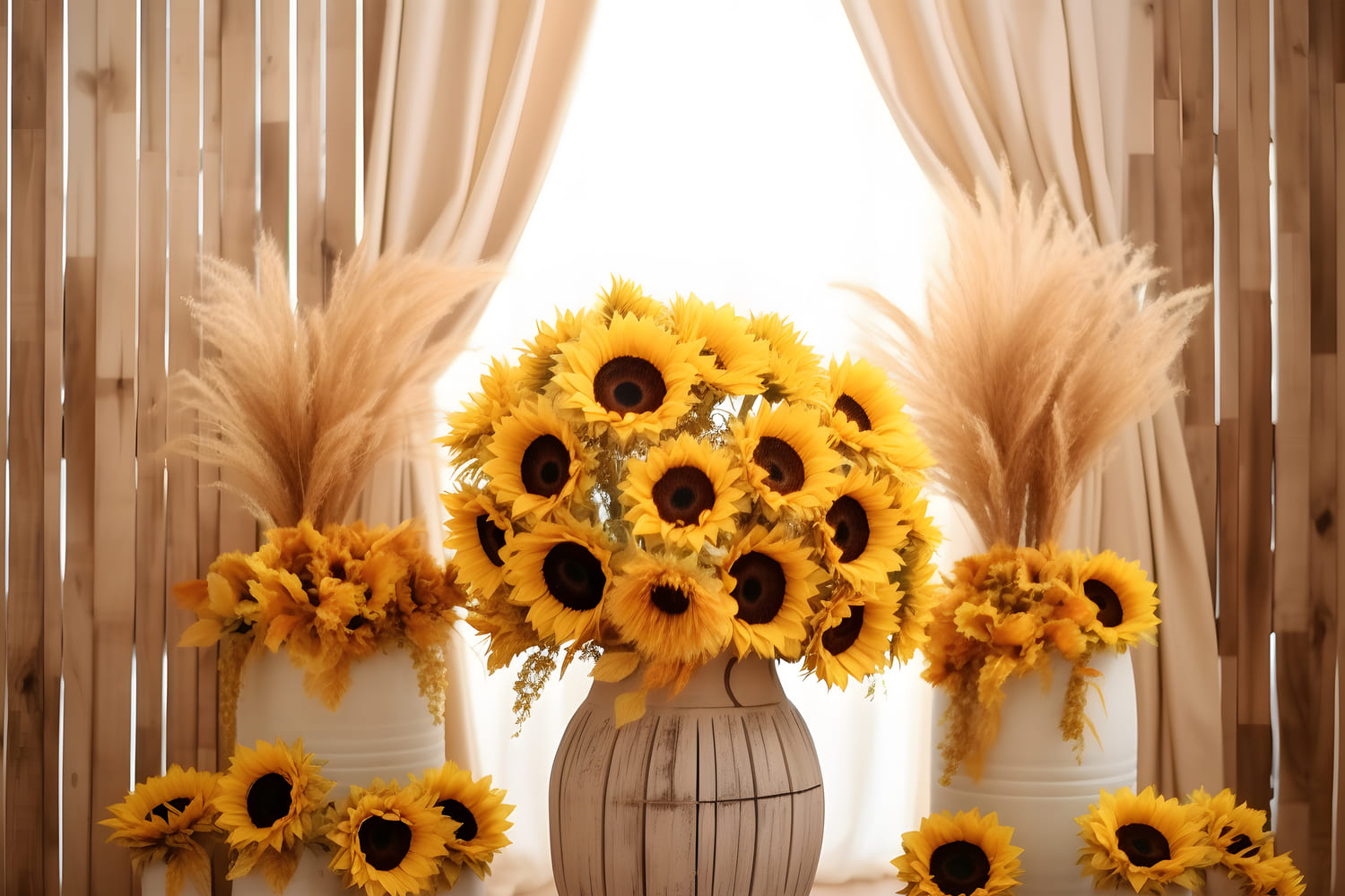 Sunflowers Dried Reed Decor Fall Backdrop RR7-129