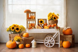 Sunflowers Pumpkins Cart Autumn Backdrop RR7-131