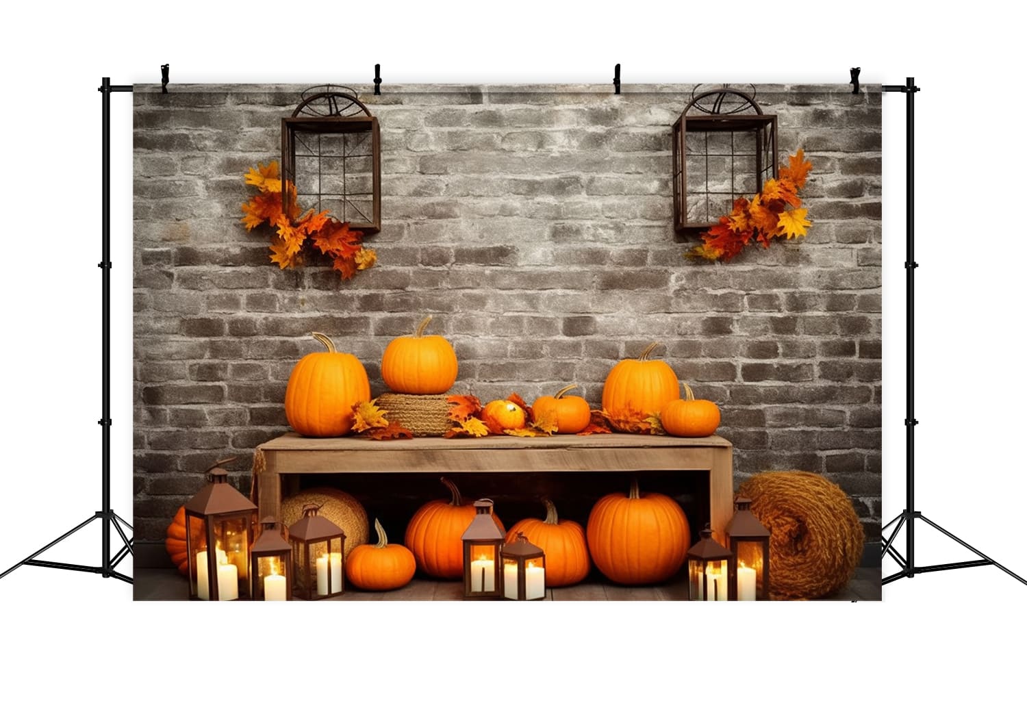 Fall Harvest Pumpkins Brick Wall Backdrop RR7-132