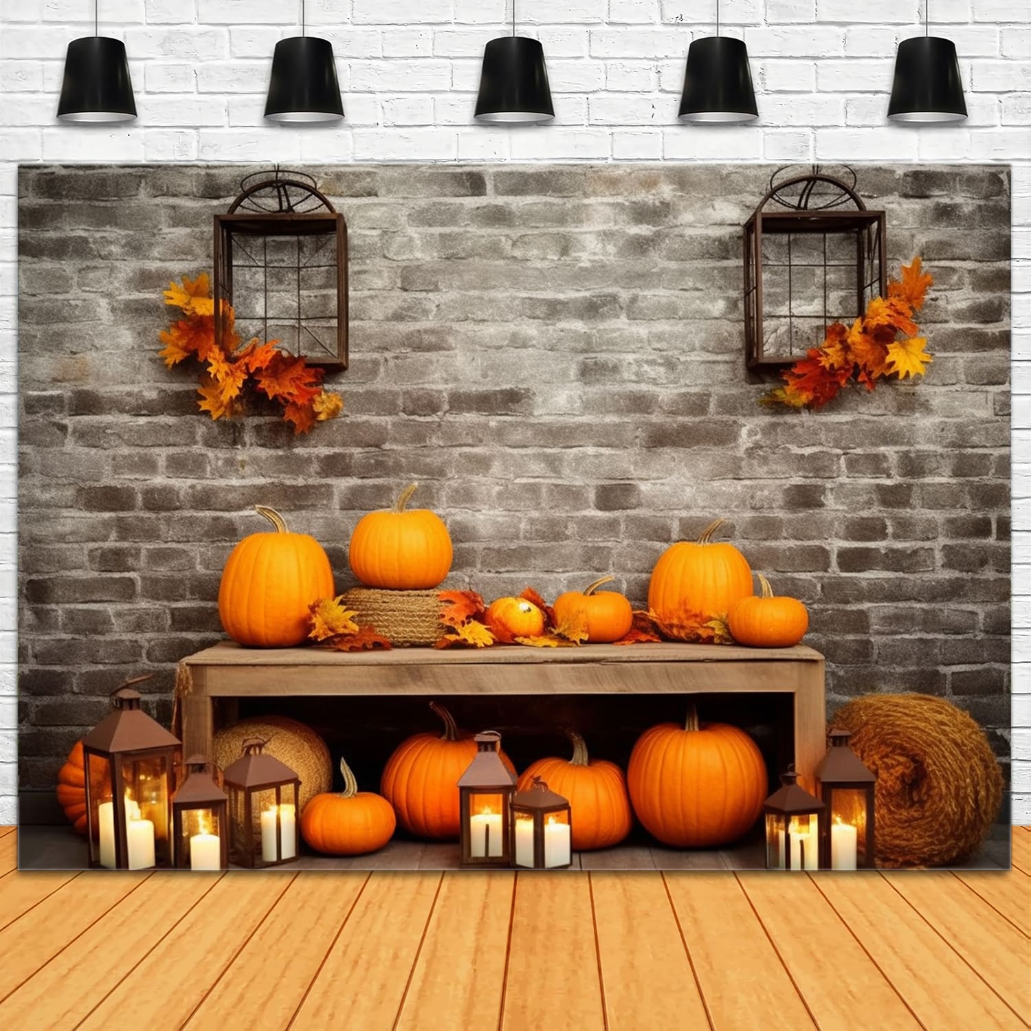 Fall Harvest Pumpkins Brick Wall Backdrop RR7-132