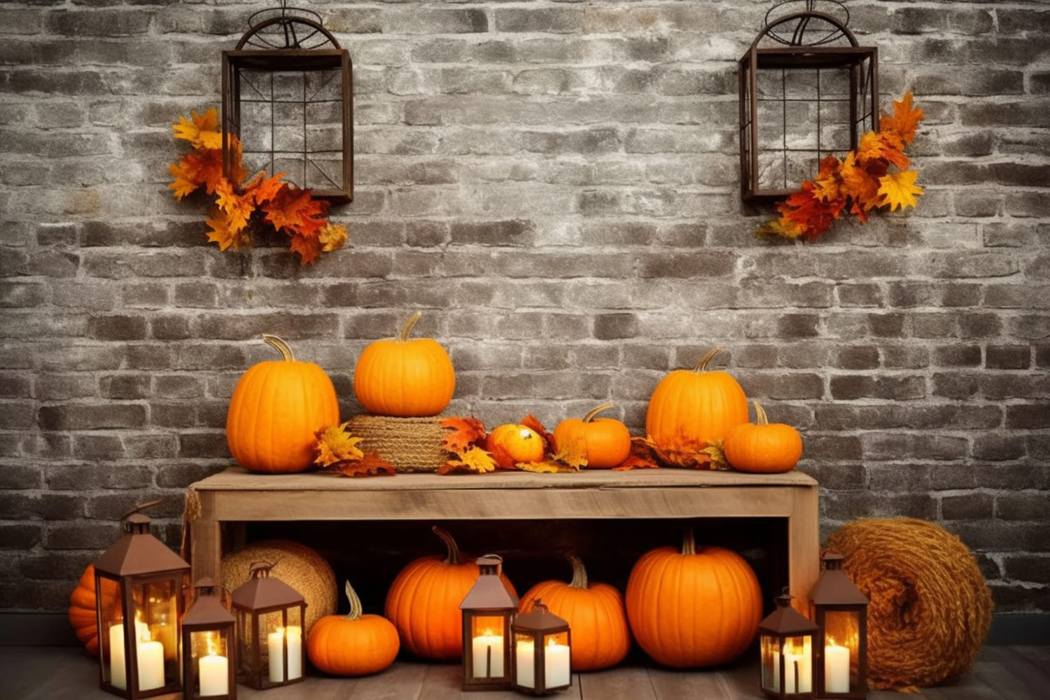 Fall Harvest Pumpkins Brick Wall Backdrop RR7-132