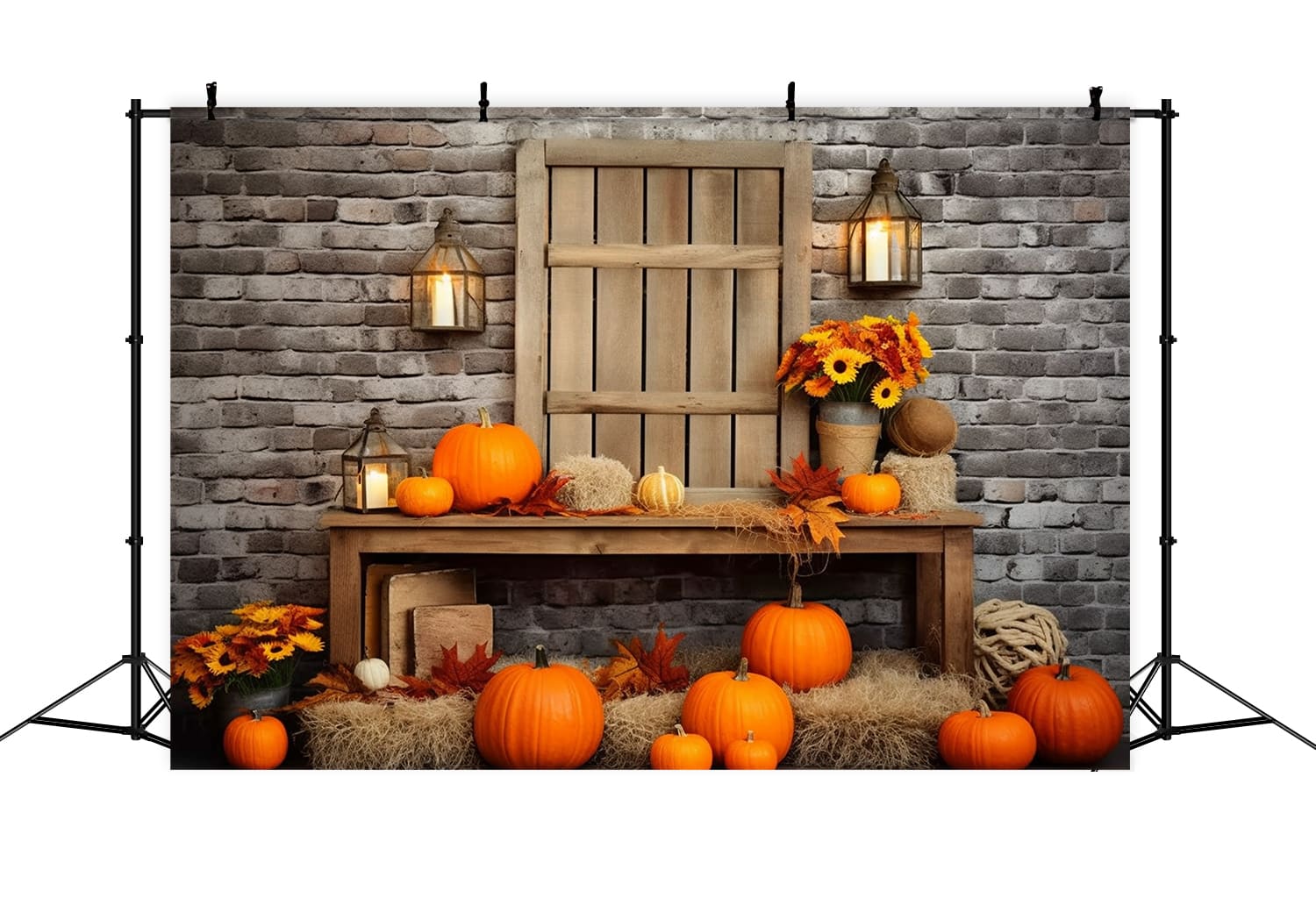 Fall Barn Straw Pumpkins Photography Backdrop RR7-133