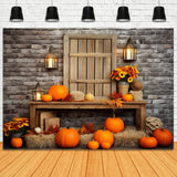 Fall Barn Straw Pumpkins Photography Backdrop RR7-133